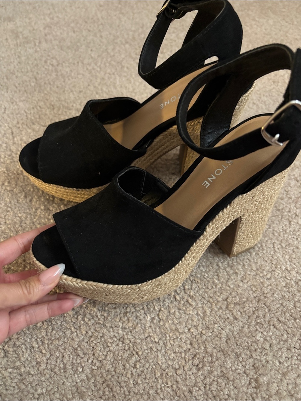 Sun and Stone-Black Platform Espadrille Sandals with Ankle Strap size 6